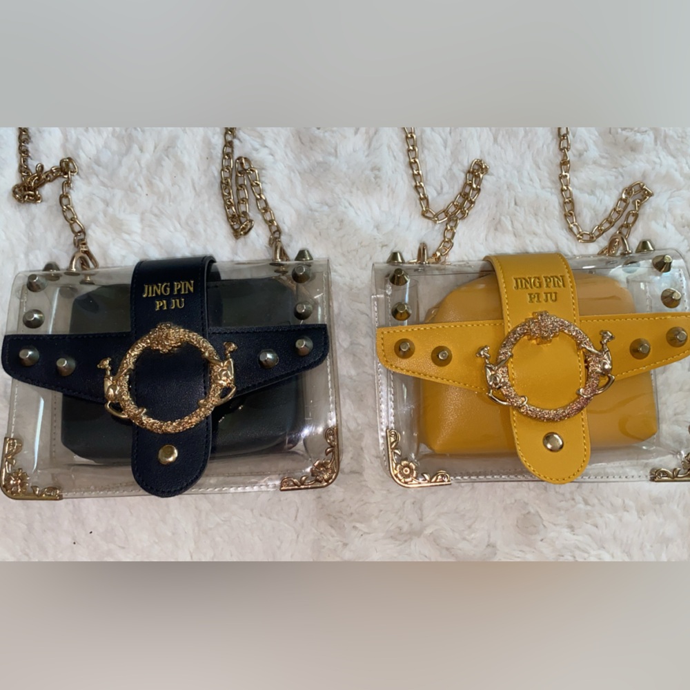 Clear Cross Body Bags With Black, Yellow And Gold Accents